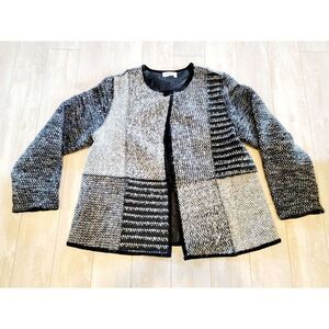 Coldwater Creek L Tweed Wool Blend Blazer Jacket Career Boucle 1 Hook Blck/Wht‎